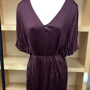 VINCE. BROWN ACCORDION MINI DRESS WITH STRING SASH BELT WOMENS M